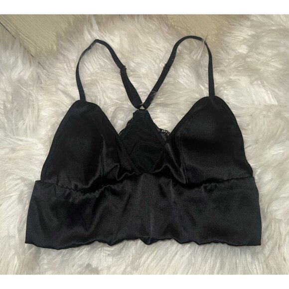 Victorias Secret Satin Bralette Bra Plunge Longline Womens XS XSmall Black - Picture 2 of 6